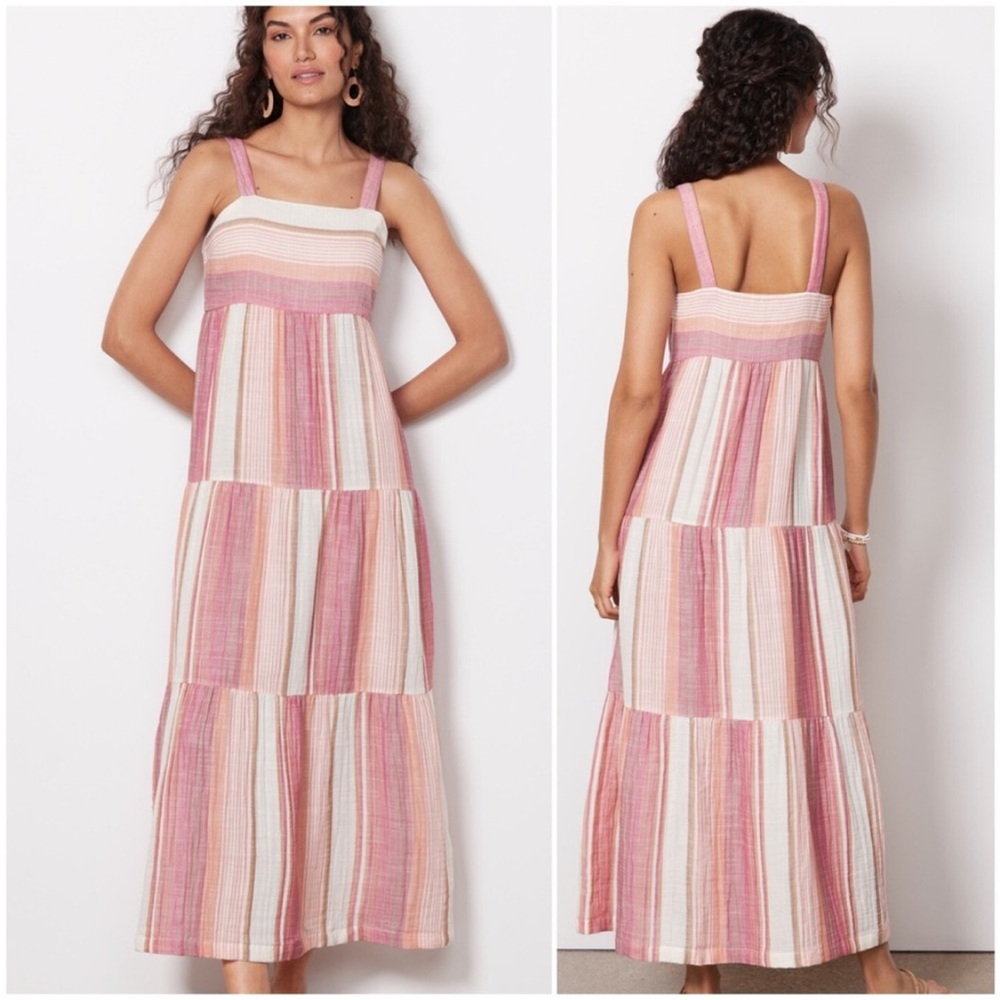 {Faherty} Sarah Square-Neck Cotton Striped Maxi Dress, Size XL, NWT